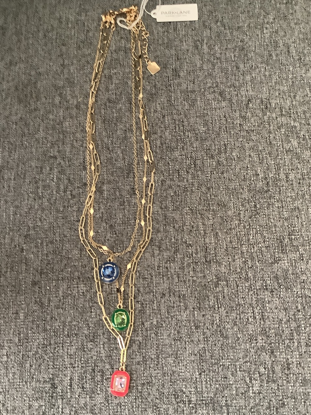 Park Lane Gold-Tone Layered Necklace with Blue, Green & Pink Pendants